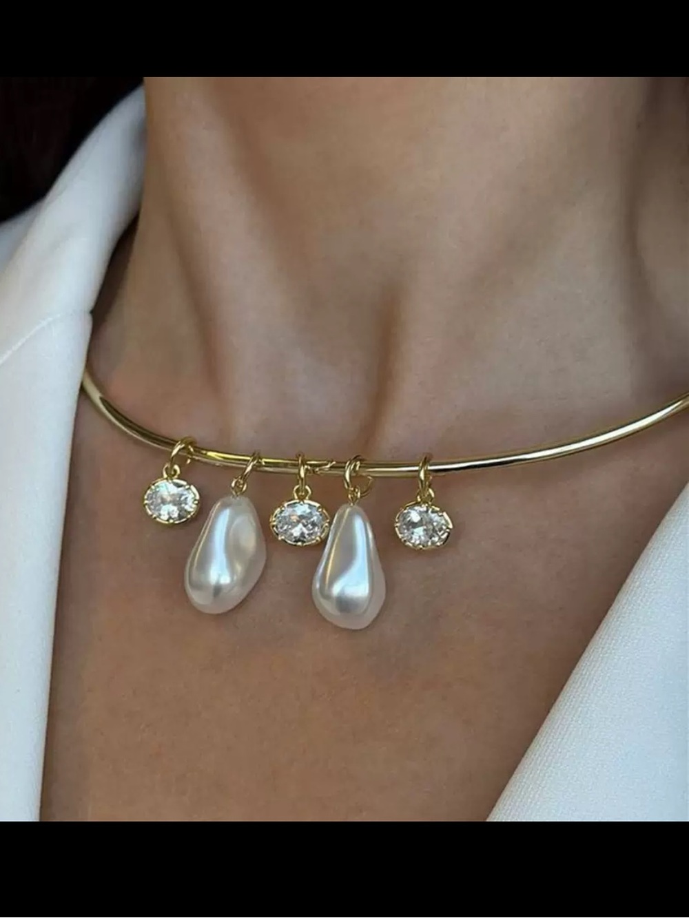 Anthropologie Gold Choker with Pear Drops and Crystal Charms